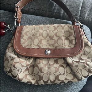 Coach Tan and Brown Signature Shoulder Bag